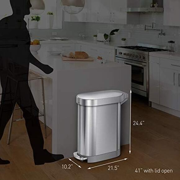 12 Gallon Step Trash Can White Stainless Steel Slim Kitchen Bin Hands Free 45L - Picture 3 of 9